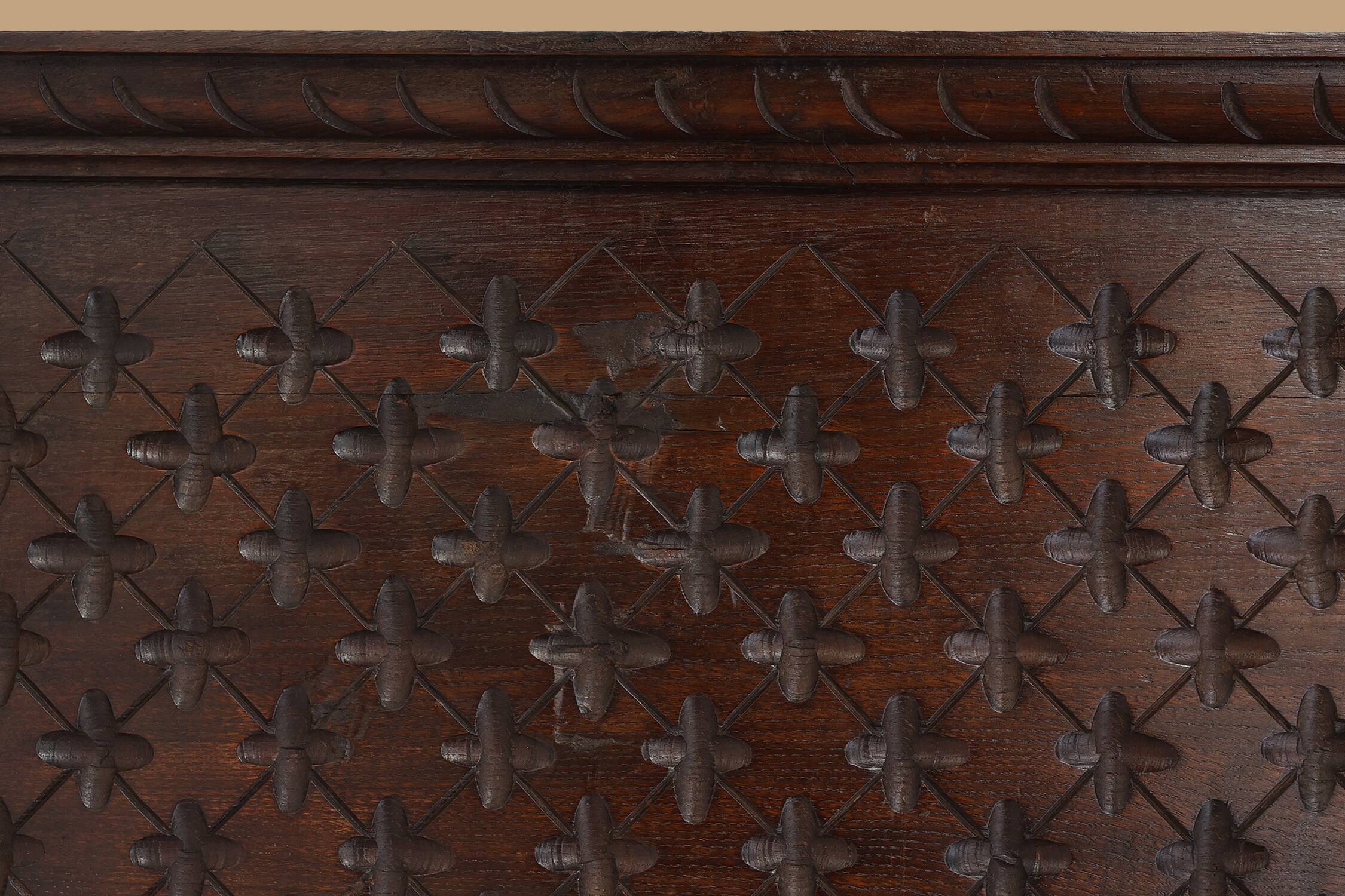 Large carved Portugees Neo-Gothic oak wall panel, 1850s