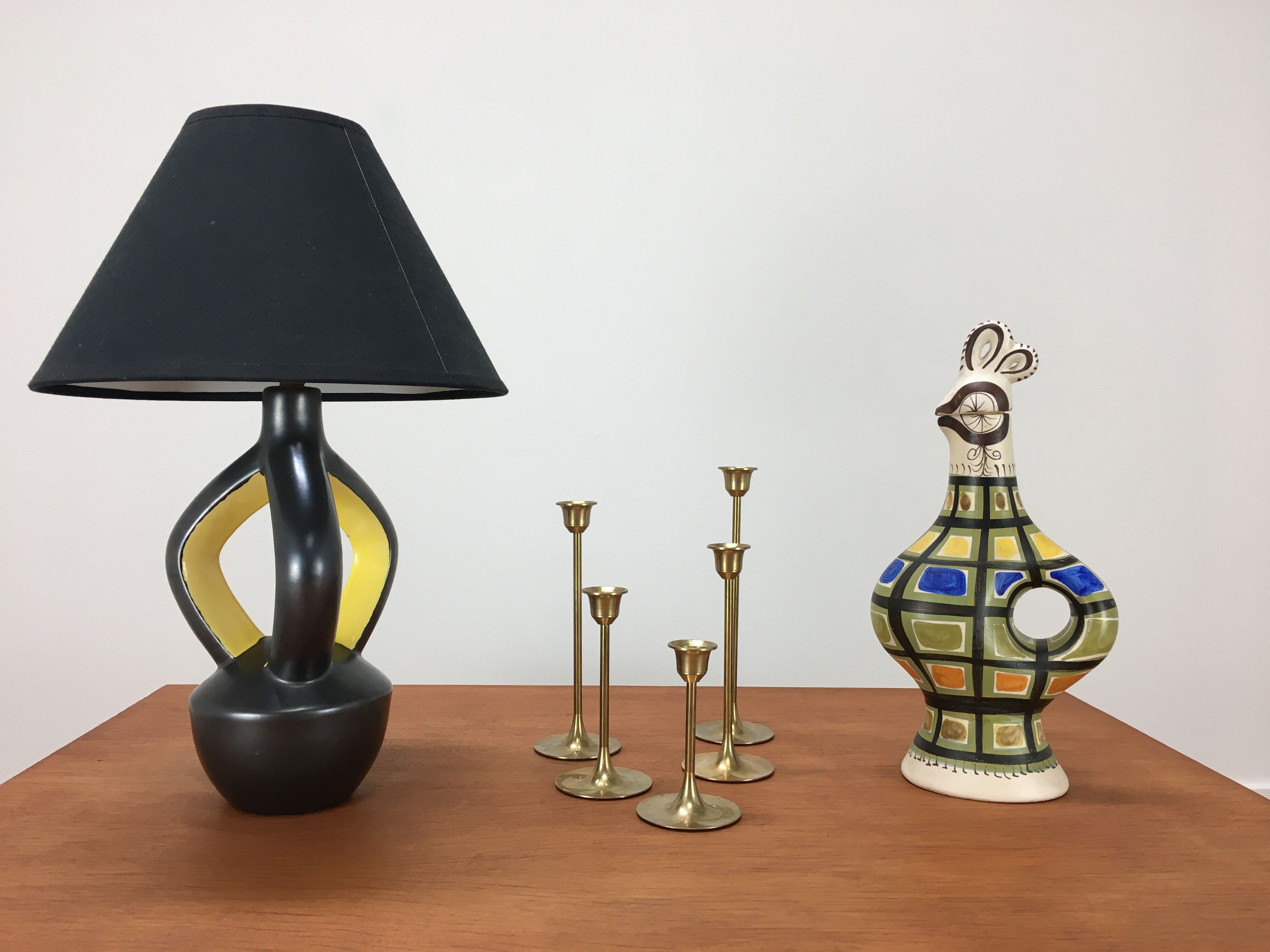 Yellow and black ceramic lamp, Vallauris