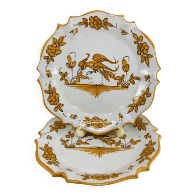 Paire de Petites Assiettes à Pain Faïence Martres-Tolosane Décor Ocre