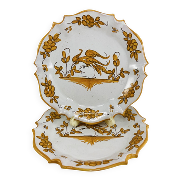 Paire de Petites Assiettes à Pain Faïence Martres-Tolosane Décor Ocre