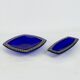 Cobalt blue glass cup gilded relief decoration, rectangular, 1960