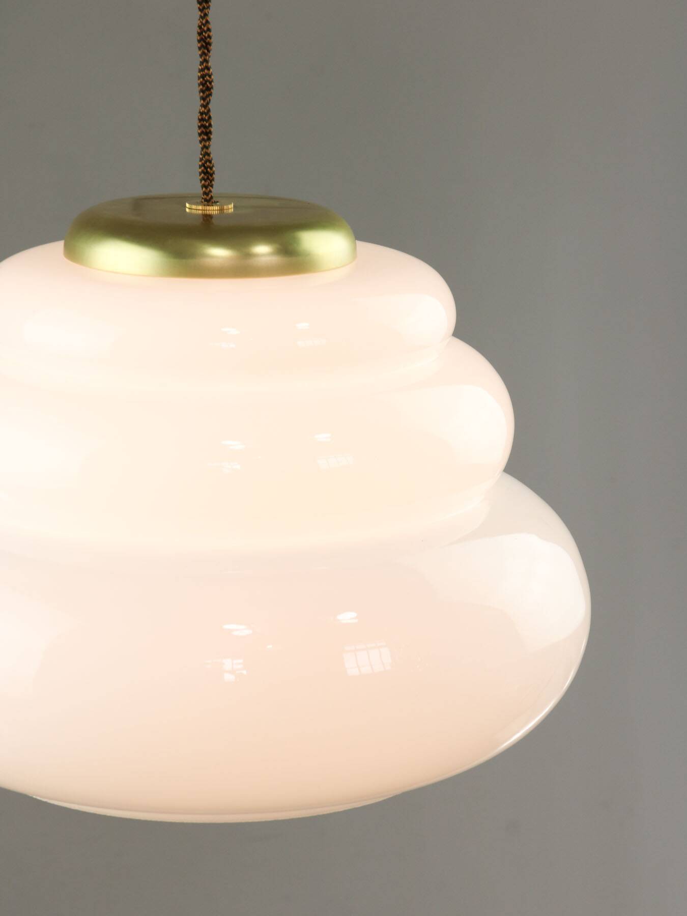 Mid-century italian brass and opaline cloud pendant lamp