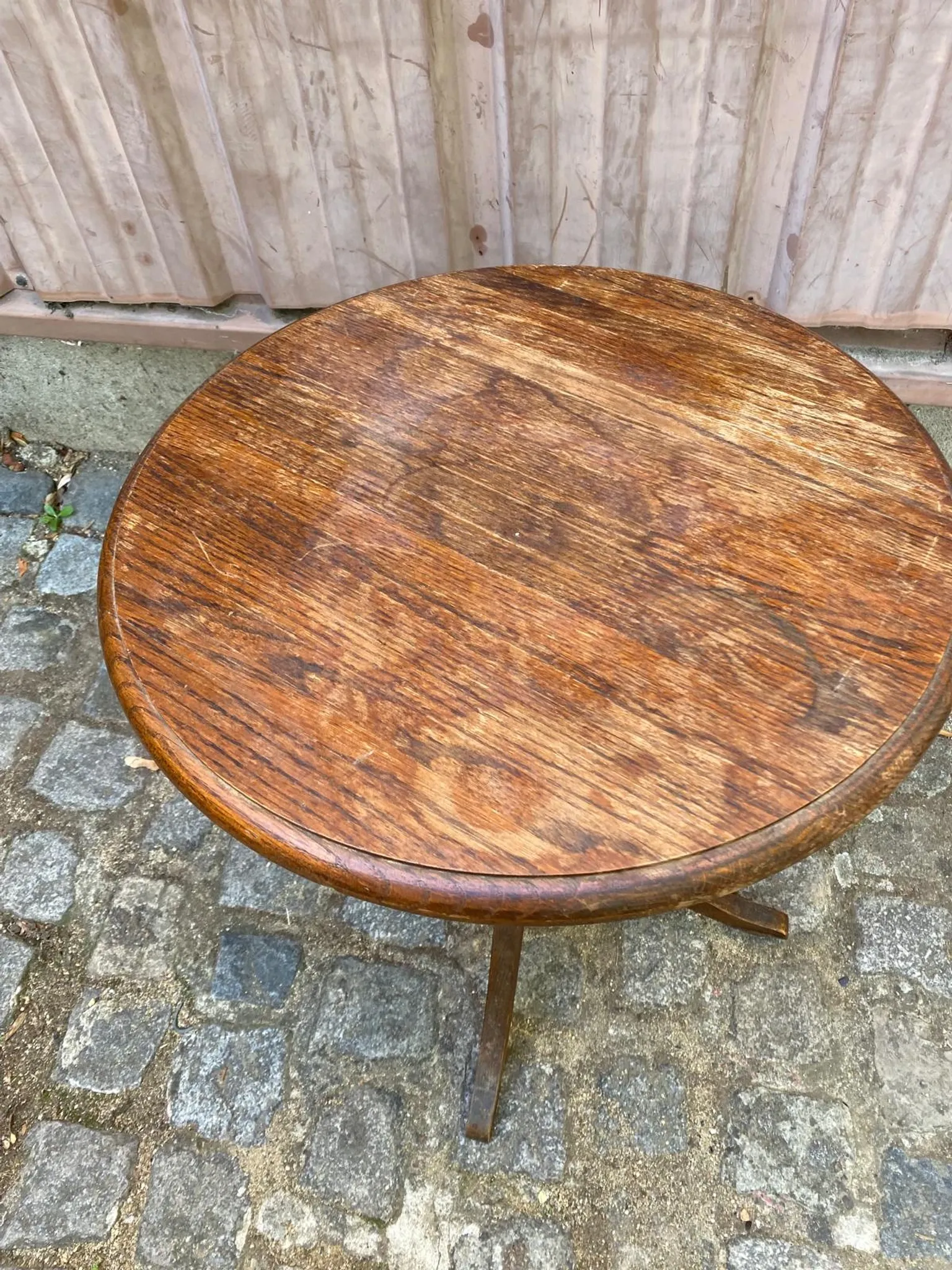 Round Solid Oak Side Table — Vintage Baluster Leg (Bistro Style) 1950
