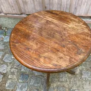 Round Solid Oak Side Table — Vintage Baluster Leg (Bistro Style) 1950