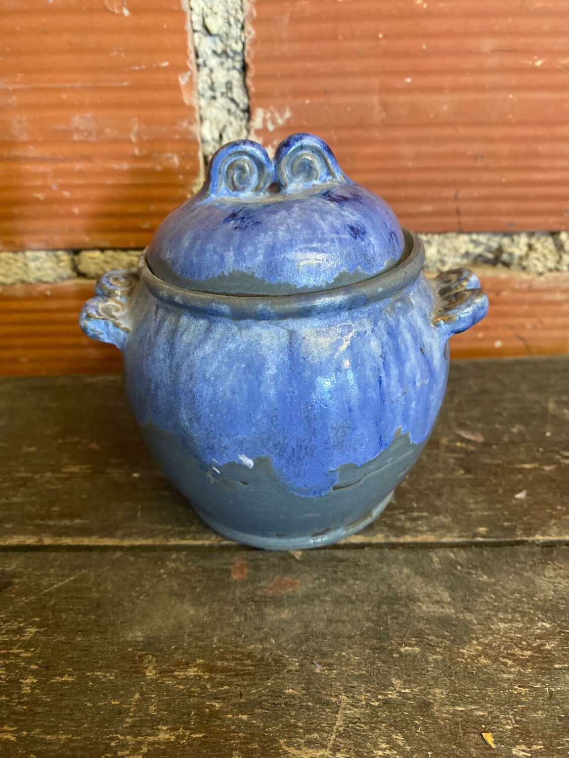 Apothecary pot + old lid peggy la bathie glazed polychrome stoneware