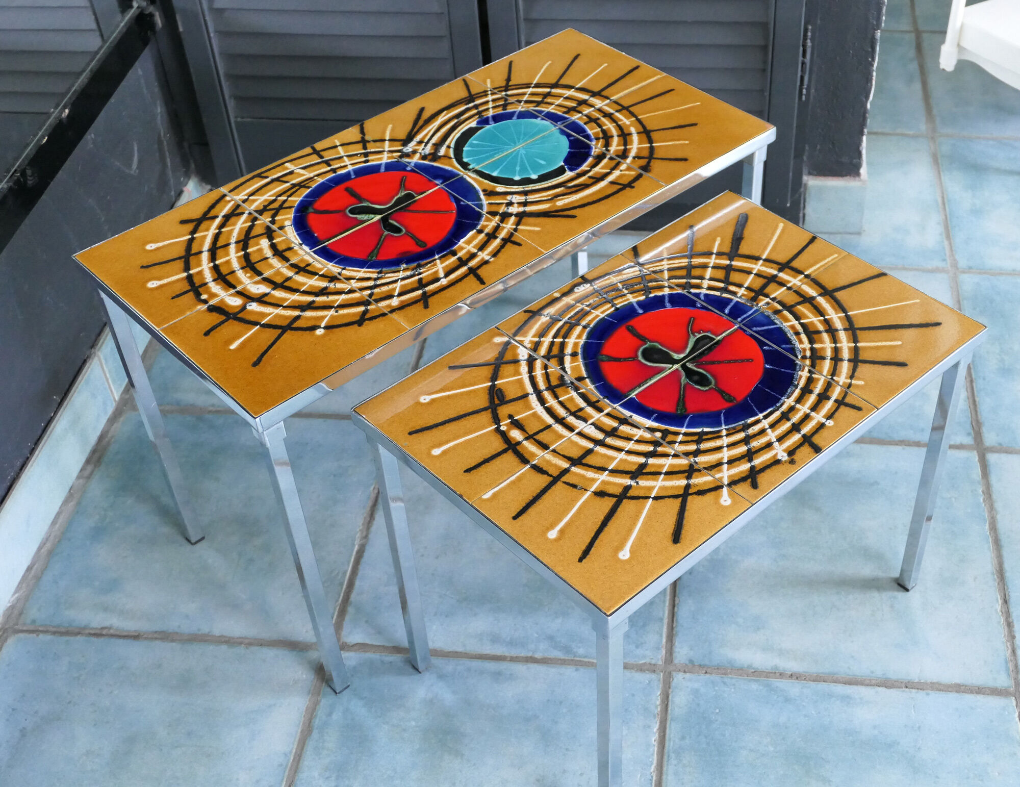 Set of 2 tables gigogne 60's ceramic fat lava