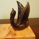 Art deco table lamp 1920/1940, marble, opaline, regulated swan