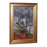 Original Swedish oil on canvas – “Winter Cyclamen” by Majken Bergvin (1922–2012) – 1965 – vintage & framed – 62 × 43 cm