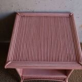 Vintage pink bamboo rattan side table or large bedside table