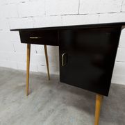 Baumann desk and chair, 1960s, Formica, wood and black, green seat