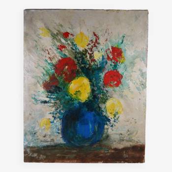 Nubar BEDROSSIAN (1926-1992) "Still life with bouquet" Oil on panel signed