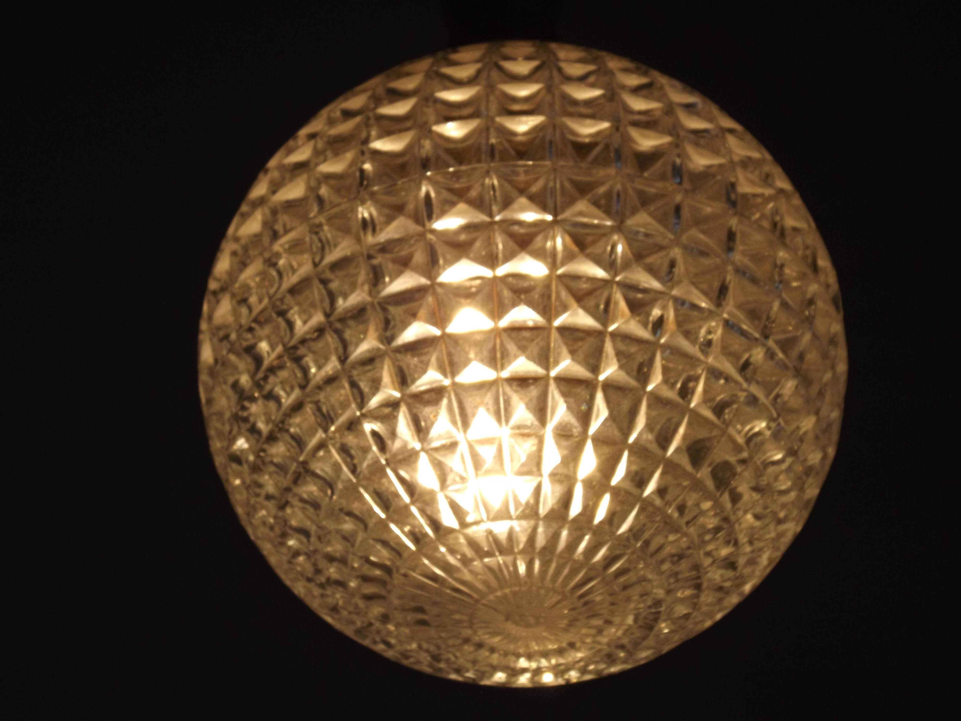 French Vintage Molded Glass & Brass Pendant Light 1970s Globe Hanging Lamp
