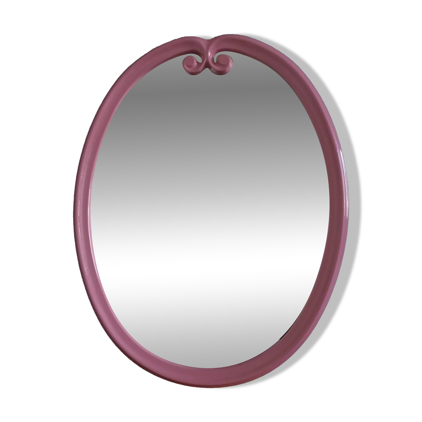 Oval mirror with pink enamel frame