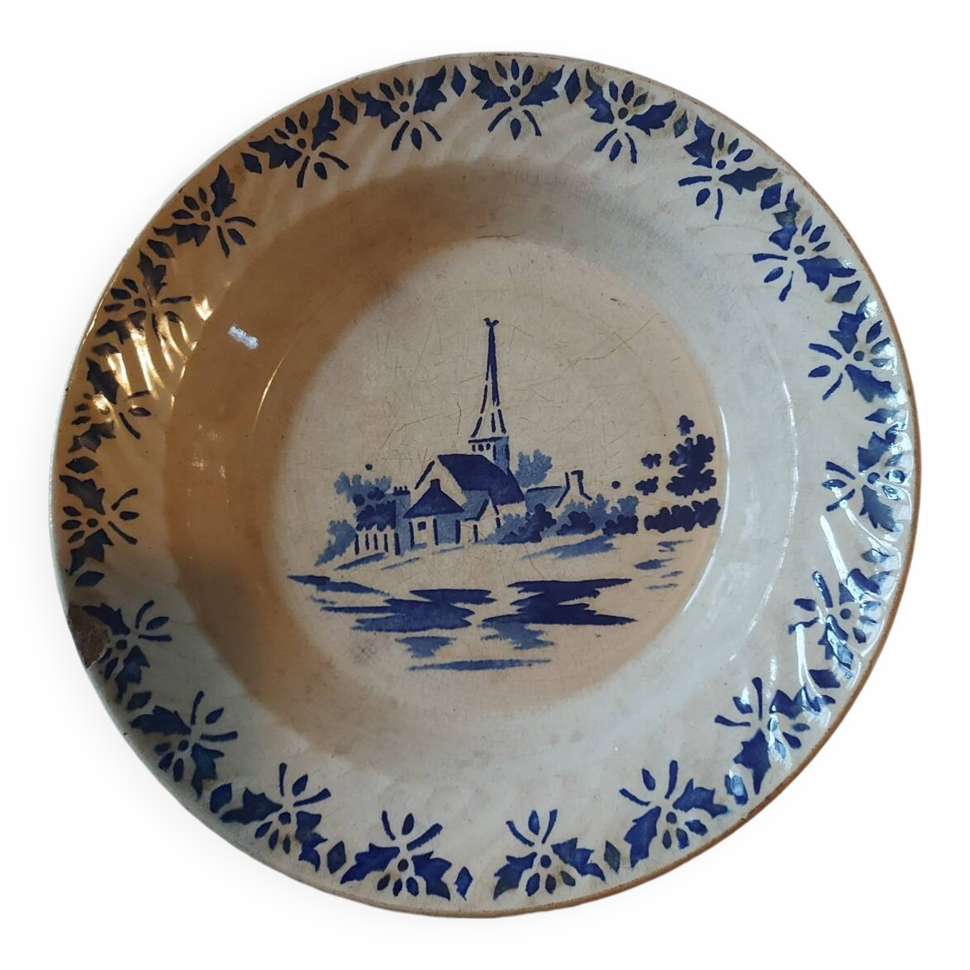 Antique opaque porcelain plate from Gien