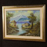 Italian lake view signed painting oil on canvas