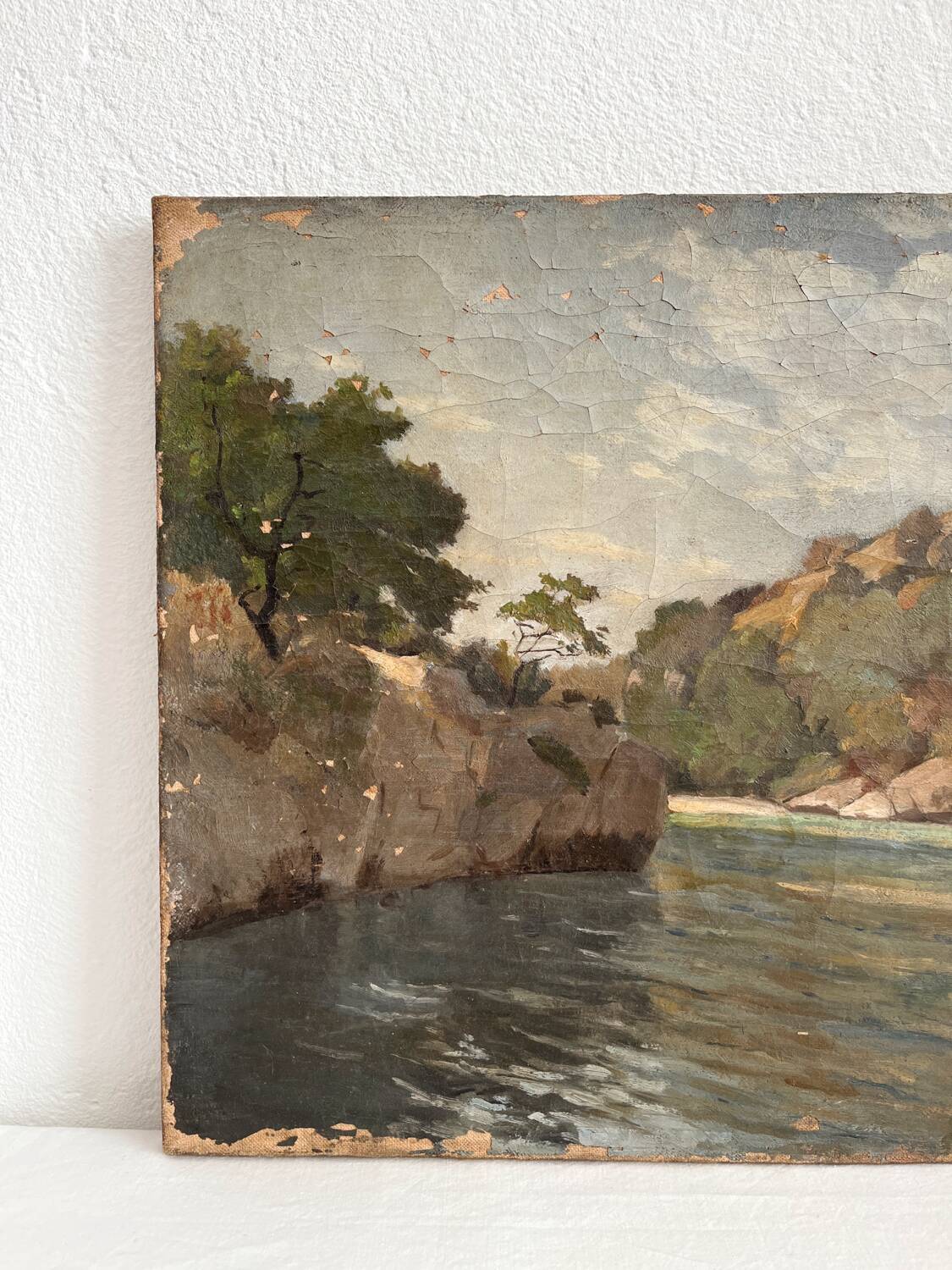 Old oil painting on canvas landscape signed Mouthon 19th century