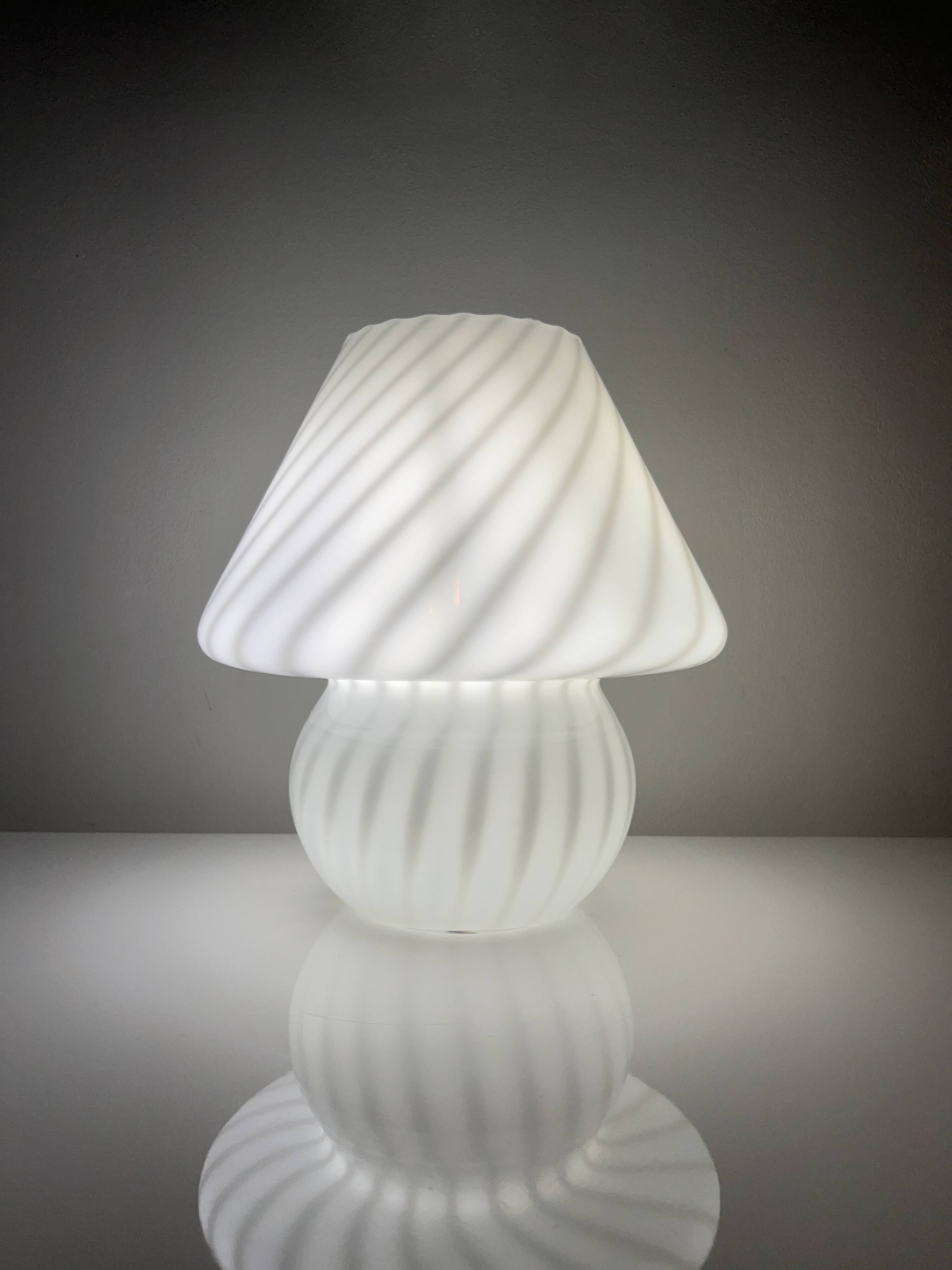 Vintage Murano Italy mushroom lamp with glossy white spiral decoration