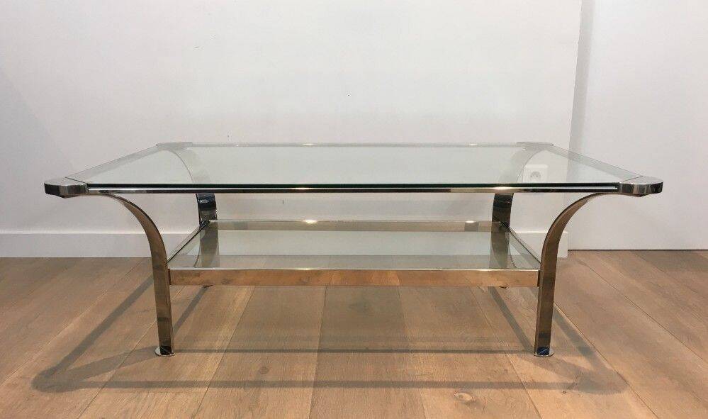 Large designer coffee table in chrome with glass tops