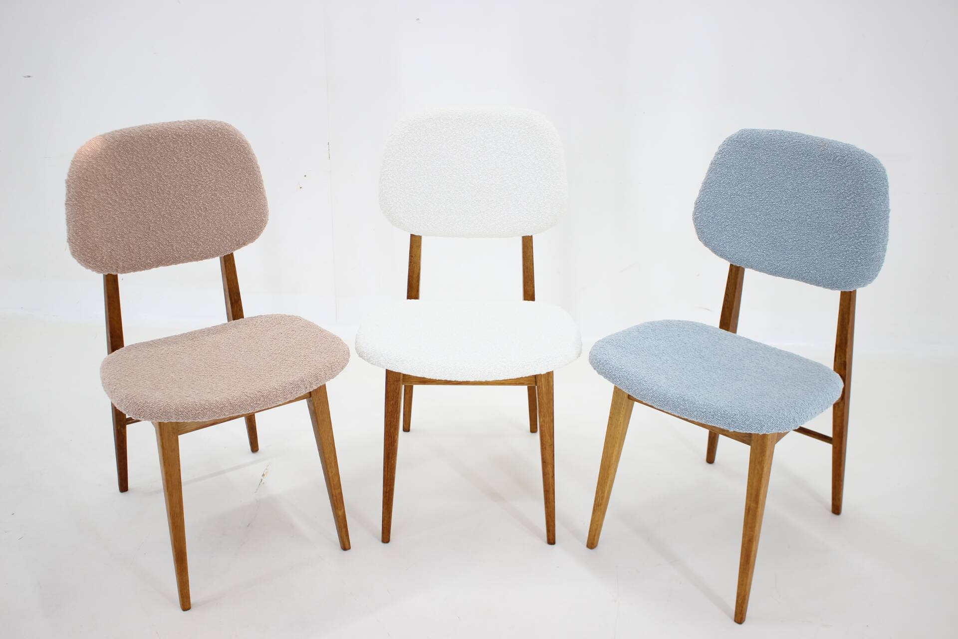 1960s Set of Three Oak Dining Chairs in Boucle, Czechoslovakia