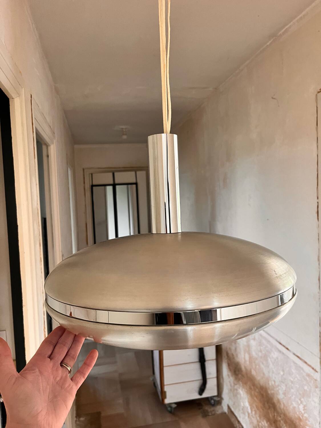 Superbe Lampe Suspension Design Vintage OVNI - Style Space Age/Mid-Cen