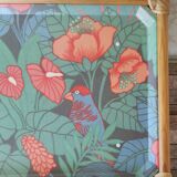 Folding tray parrots and flowers fiber and rattan