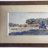 20th century, Neptune's Basin at sunset, Gardens of Versailles, summer 1920. Watercolor signed in ink