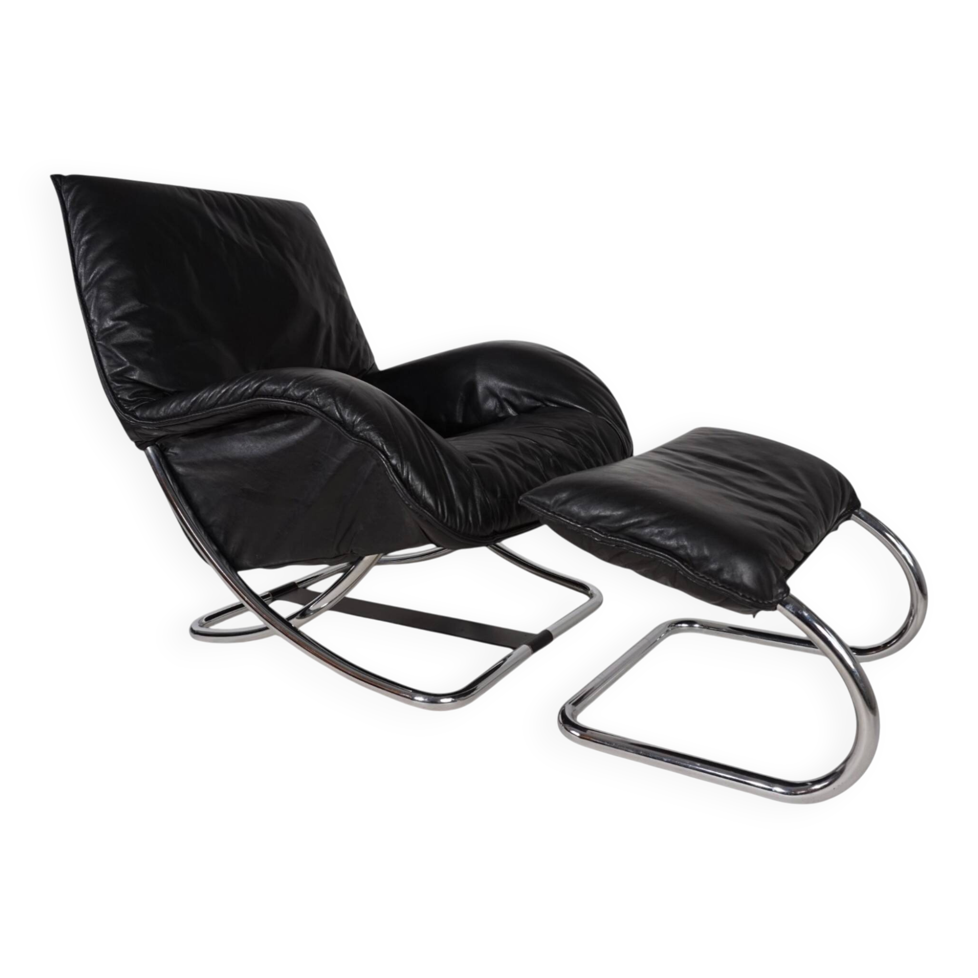 WK Möbel leather lounge chair with ottoman by Robert Haussmann, 1970