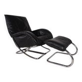 WK Möbel leather lounge chair with ottoman by Robert Haussmann, 1970
