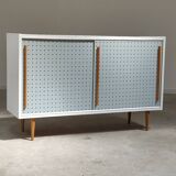 Blue and white chest of drawers by Drevopodnik Brno 1960