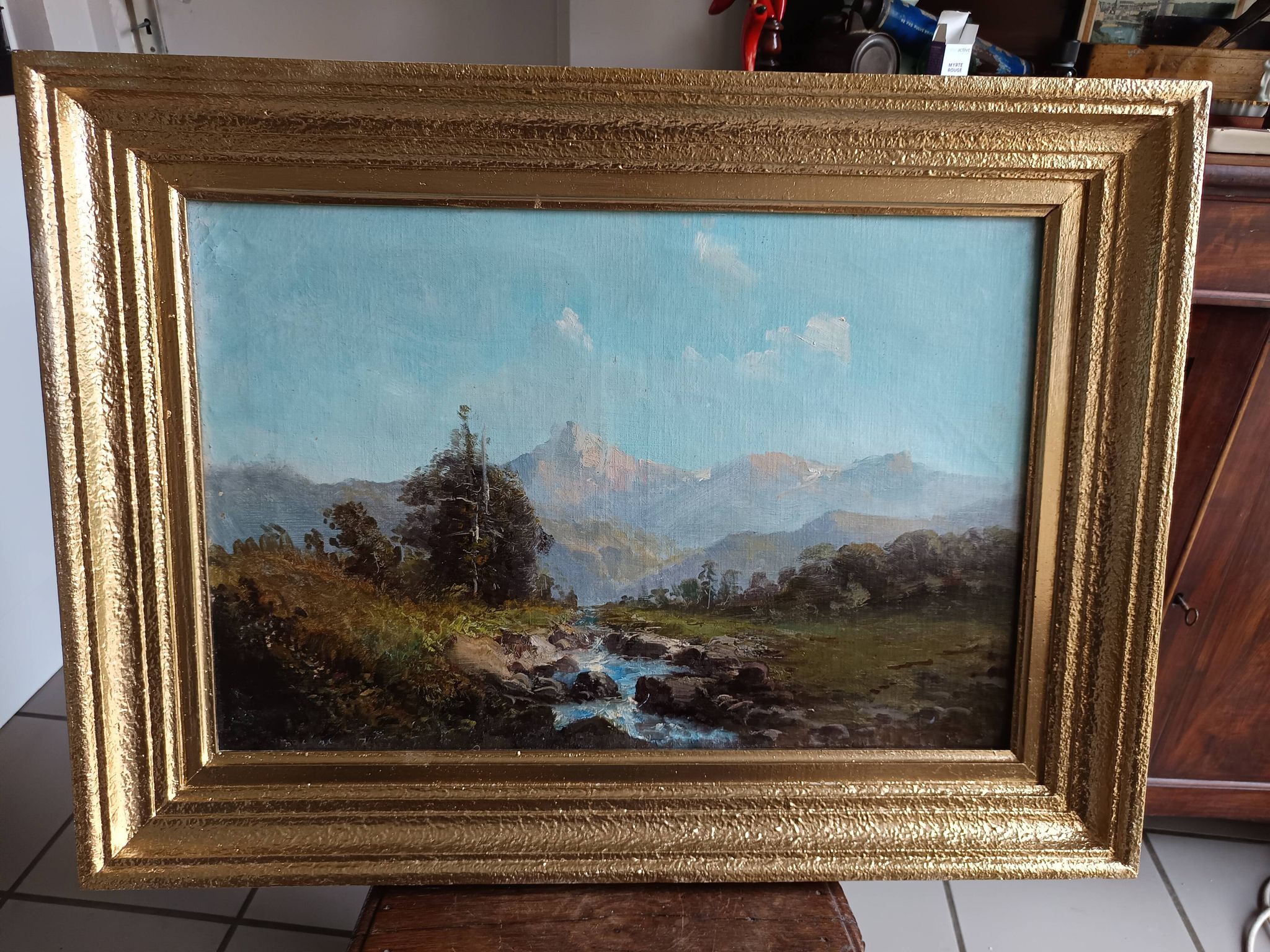 oil on canvas 19th century landscape of the Pyrenees by Alfred Godchaux