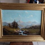oil on canvas 19th century landscape of the Pyrenees by Alfred Godchaux