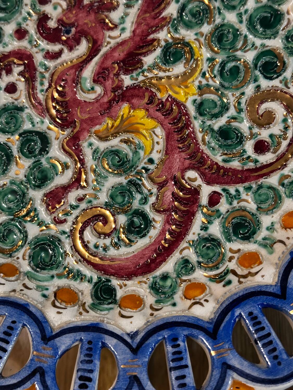 Plate / Ashtray in Massé Frères Earthenware - Relief Decoration of Dragon and F