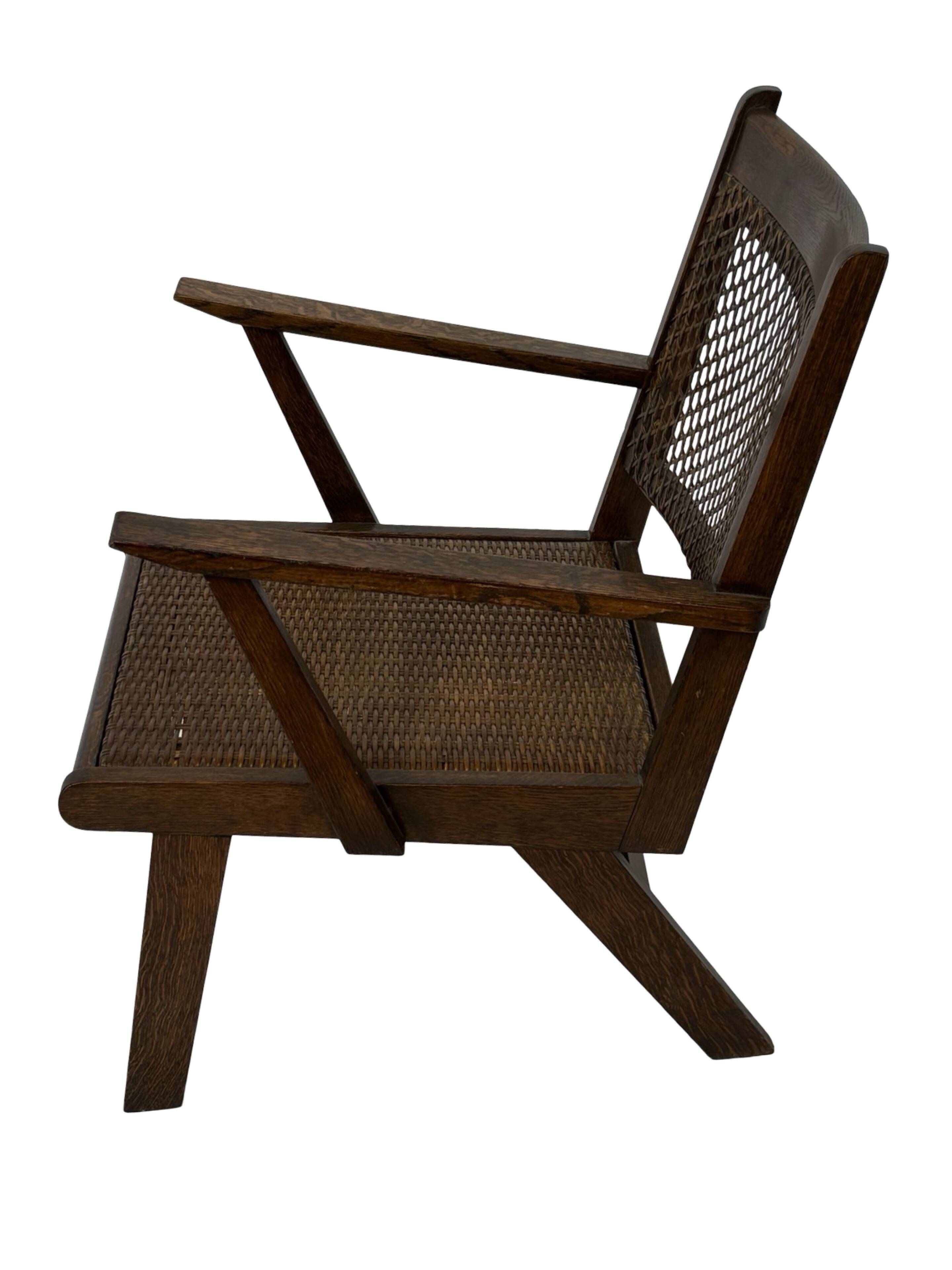 Art Deco oak armchair with webbing 1950s minimalist