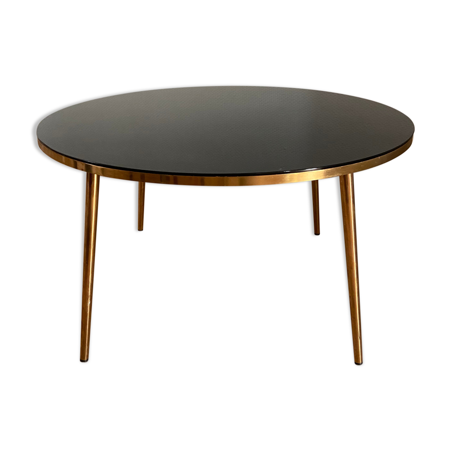 Coffee table black glass top and golden compass legs