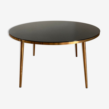 Coffee table black glass top and golden compass legs