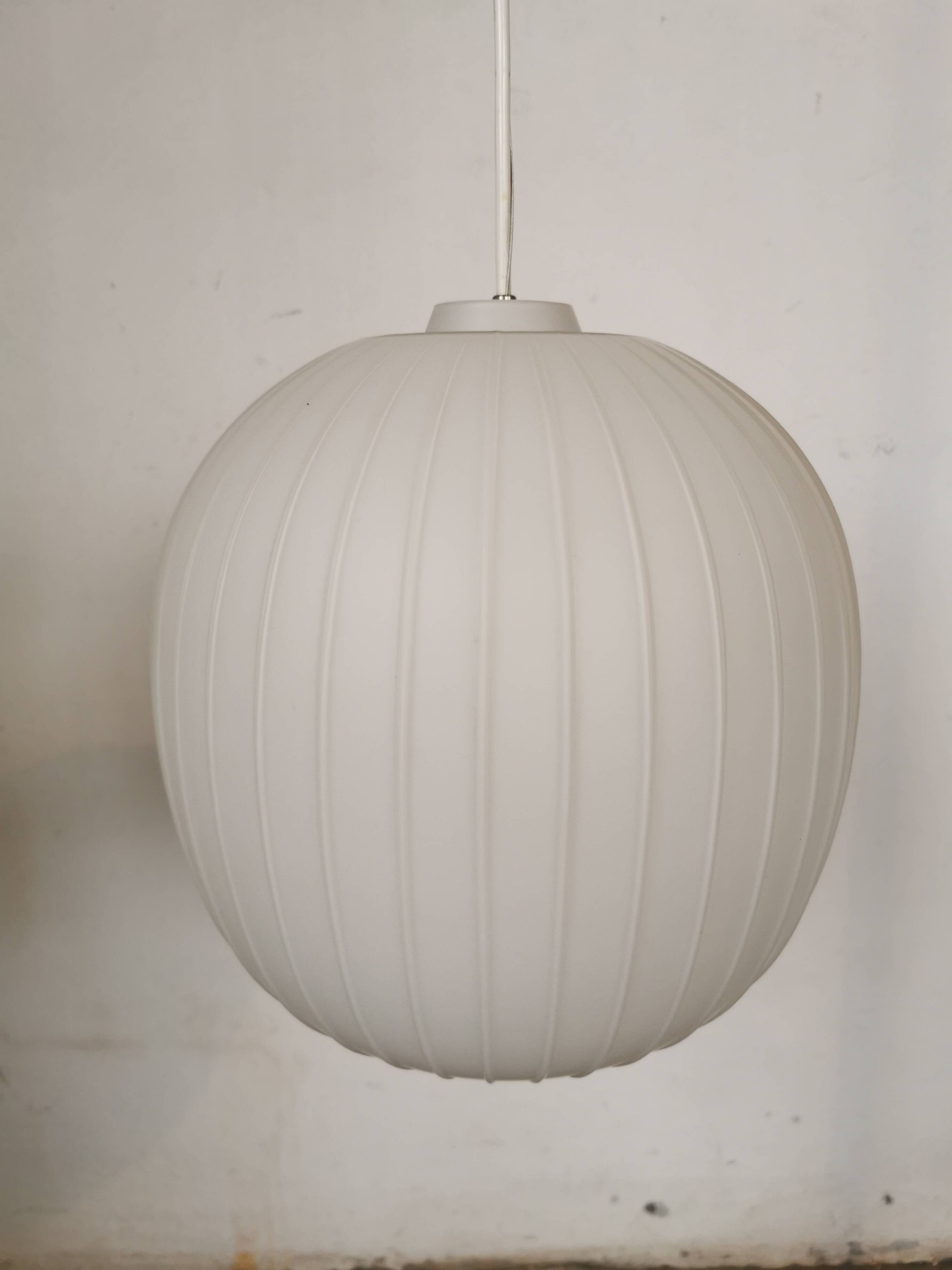 White opaline ball pendant light from the 50s
