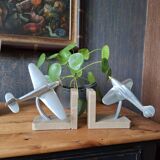 Art Deco aluminum airplane bookends