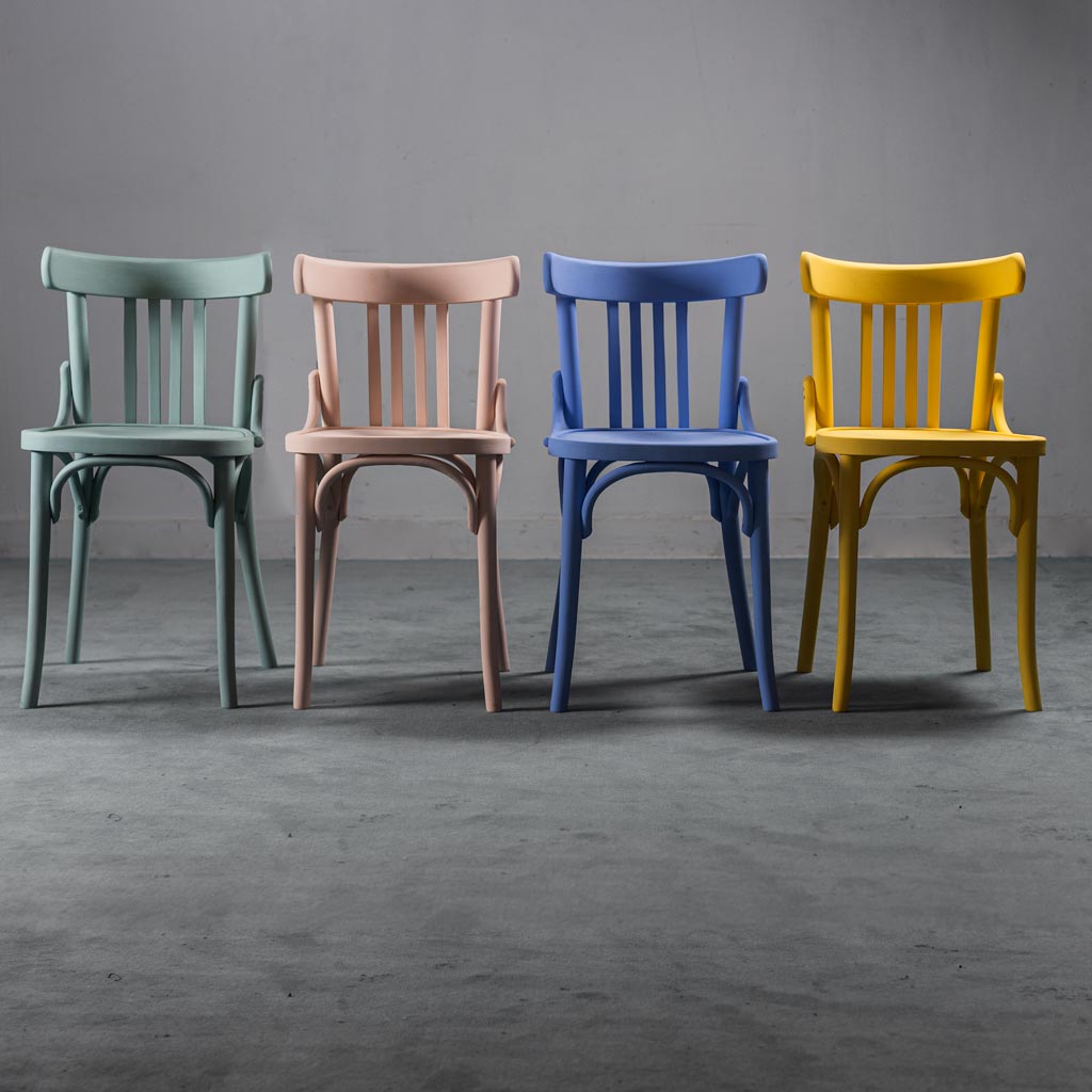 Set of 4 chairs in multicolor 50s vintage modern wood