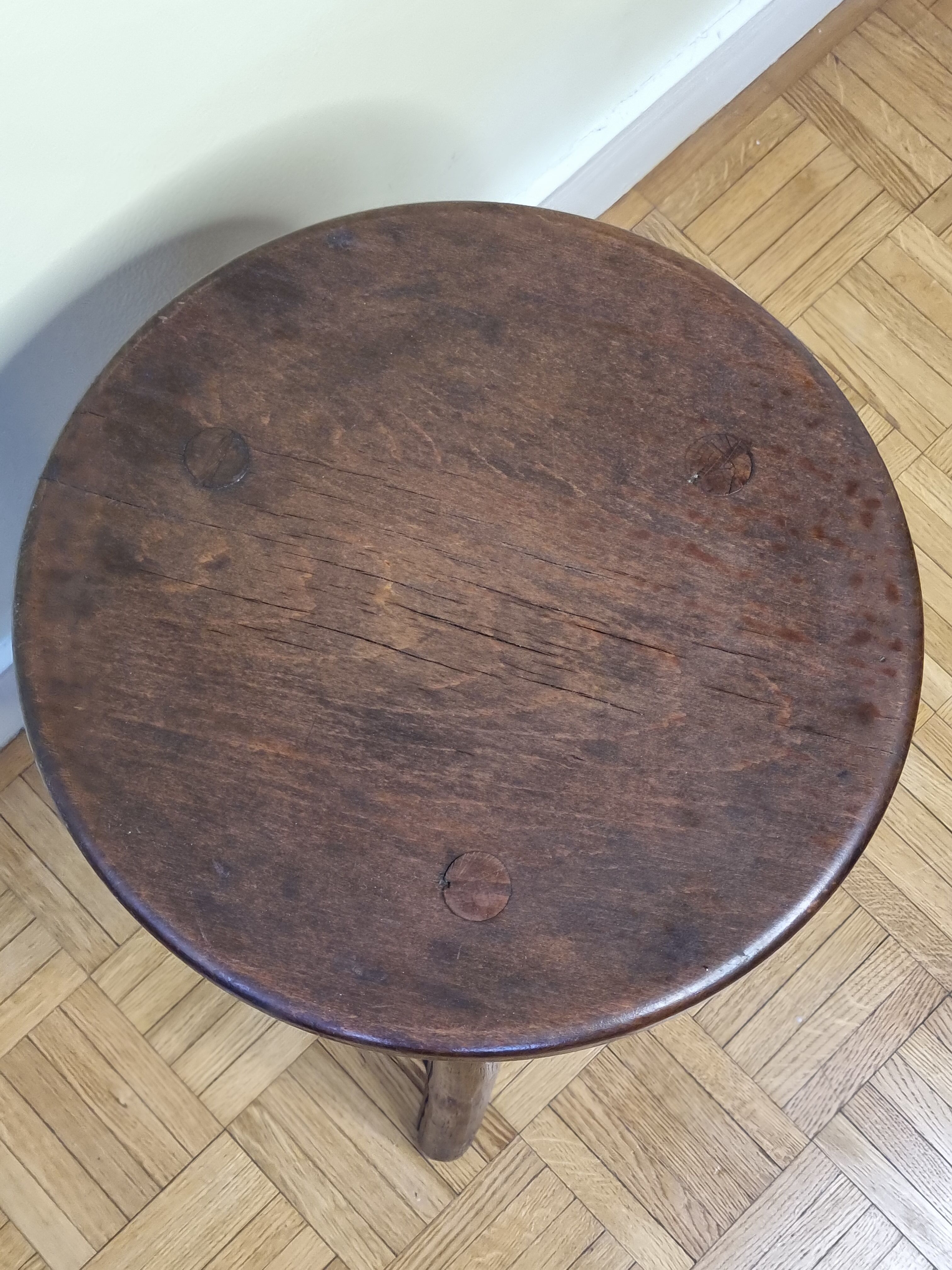 Artisanal brutalist tripod wooden stool