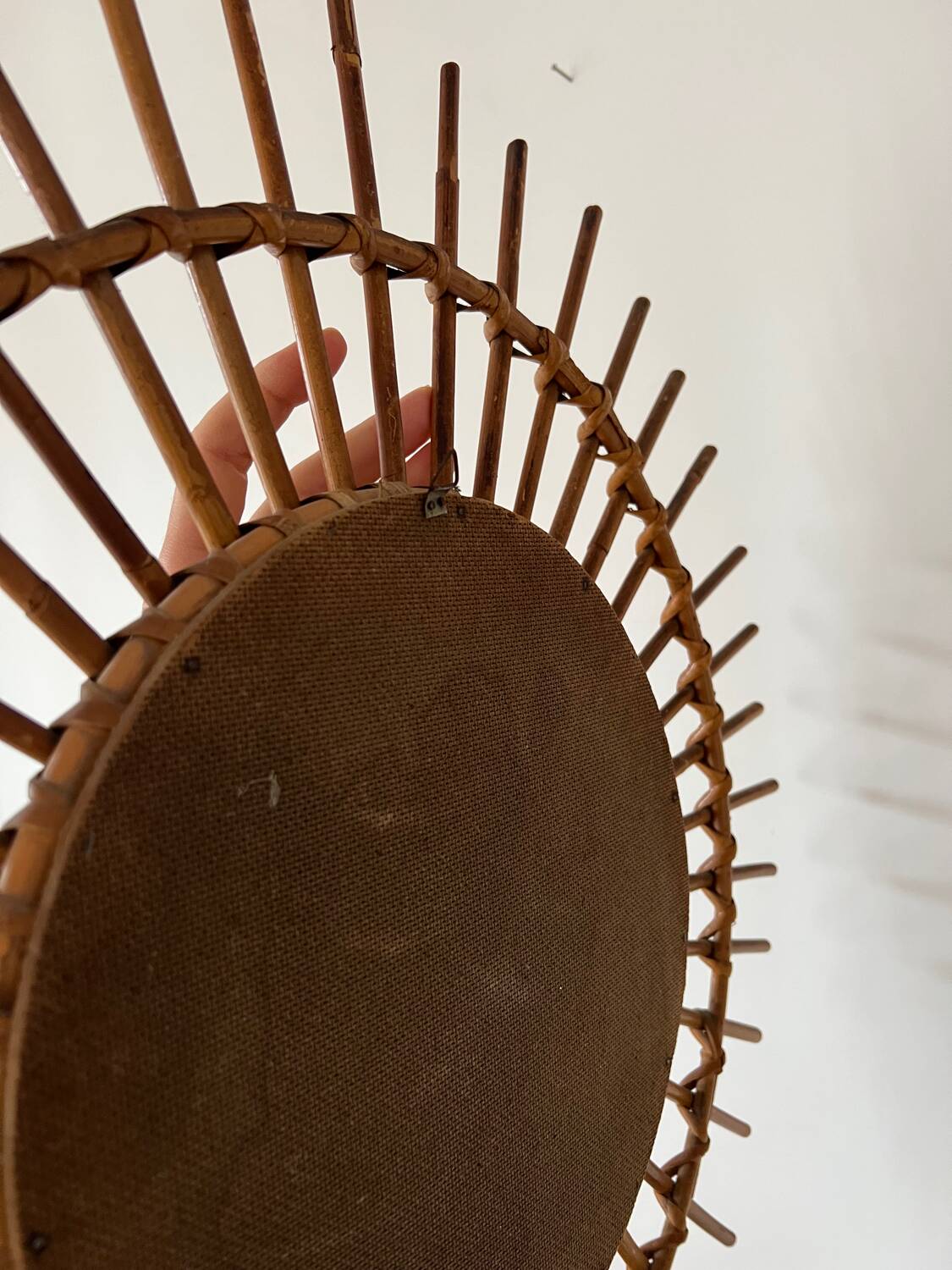 Large vintage rattan sun mirror