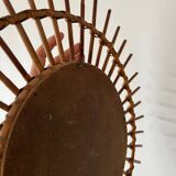 Large vintage rattan sun mirror