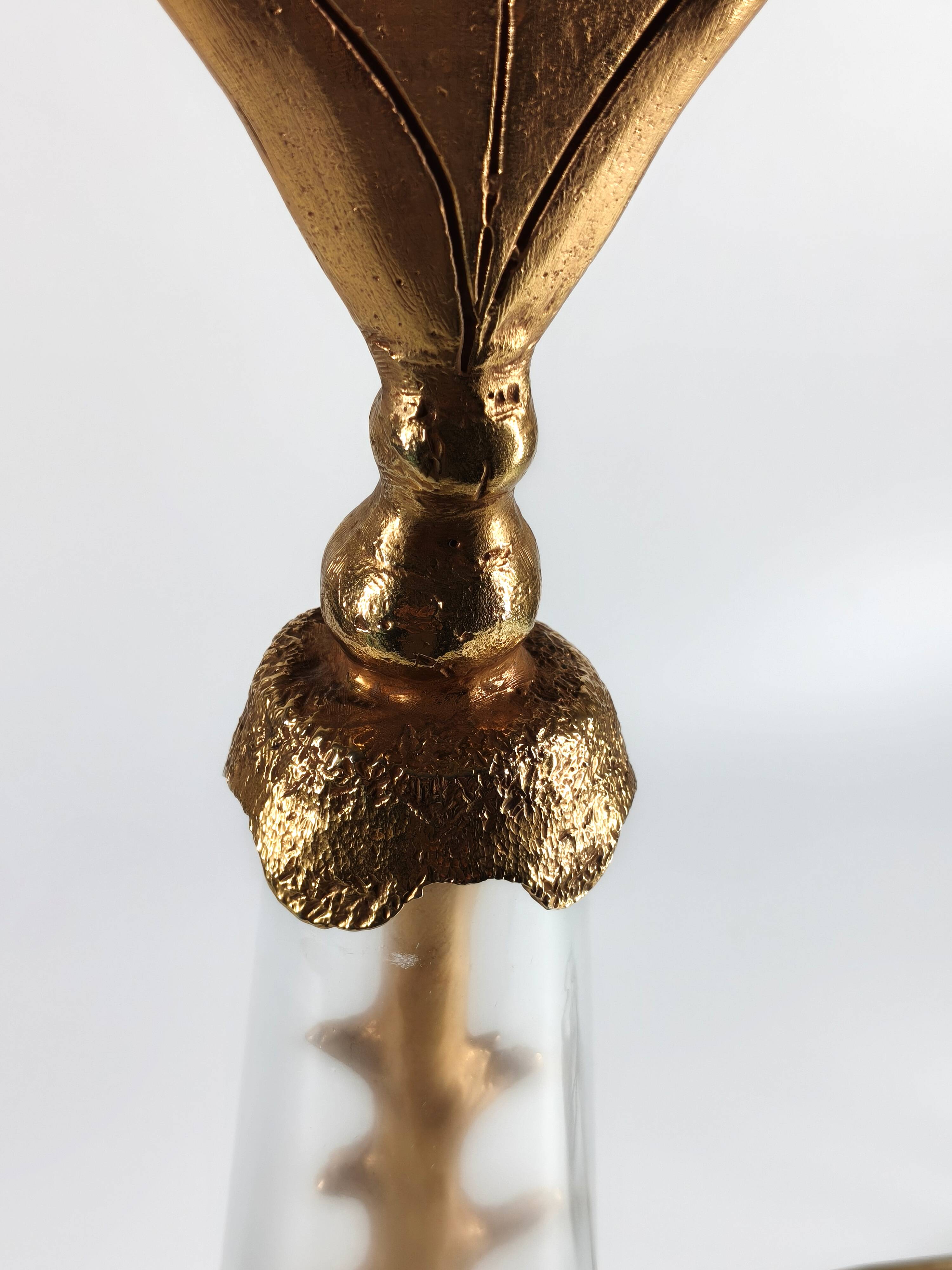 Vintage lamp base signed Pierre Casenove, gilded bronze, glass, 1970s.