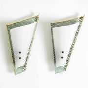 Pair of beautiful mint green Mid Century Modern perforated sheet metal wall