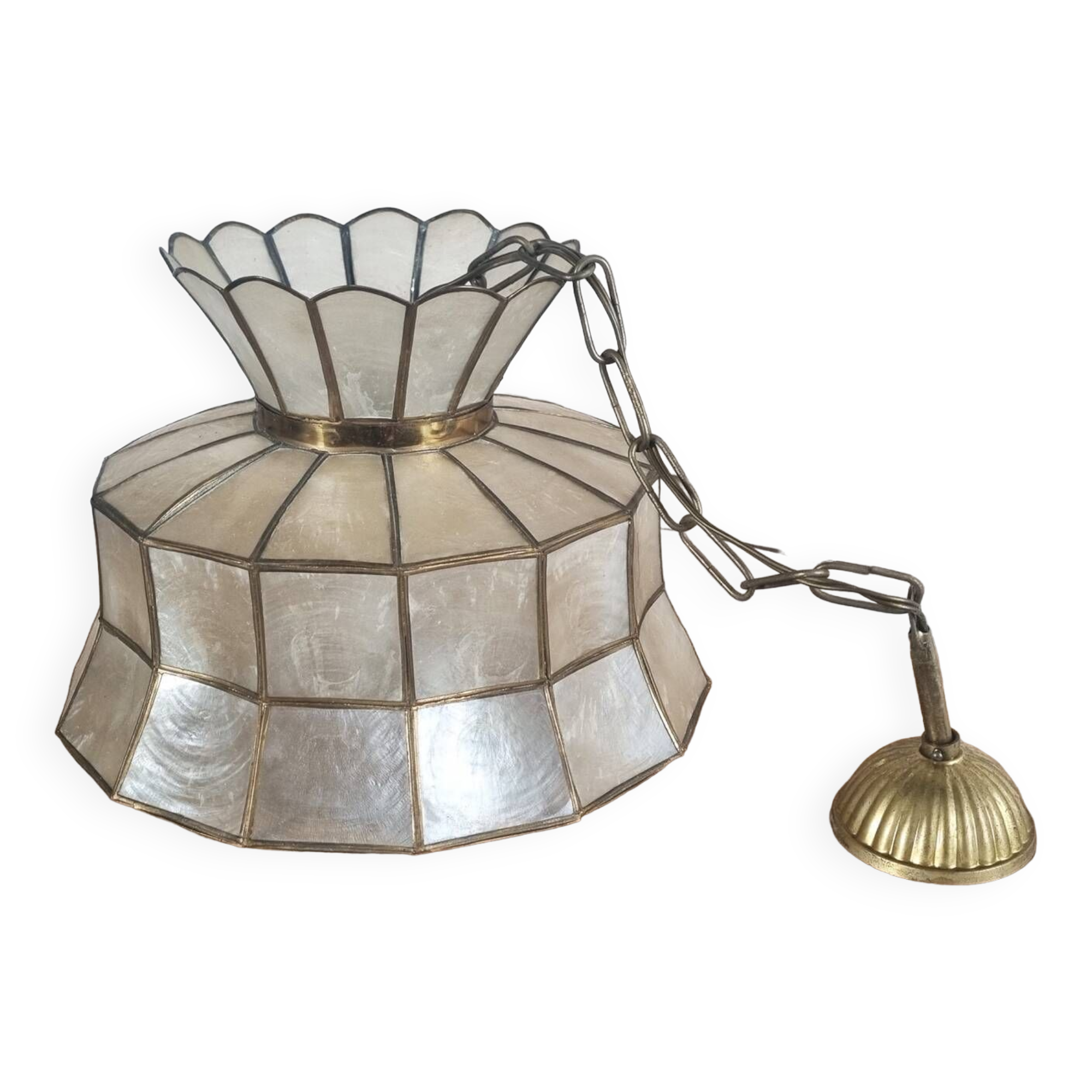 Suspension nacre et laiton, vintage, années 60 / 70