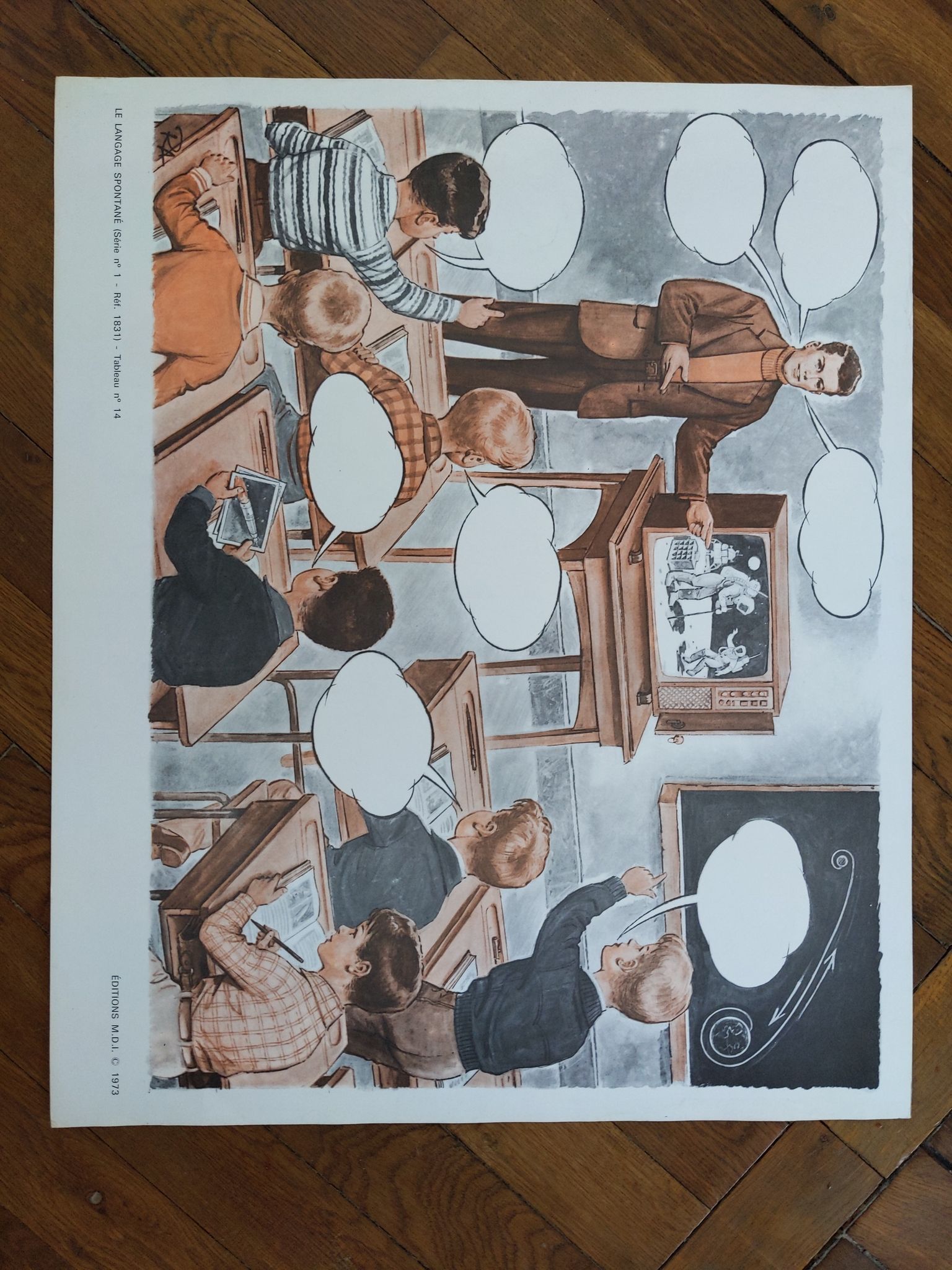 Ancienne affiche scolaire mdi langage spontané astronomie rétro vintage année 1973