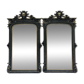 Paire de miroir Napoléon III 163/89,5cm, noir et feuille d’argent