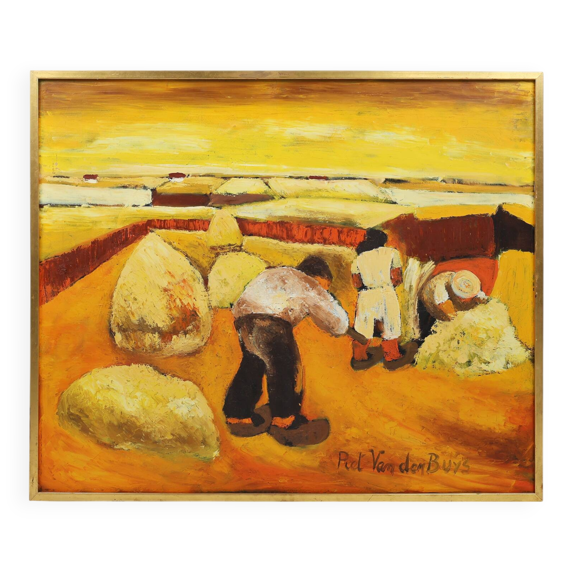 Grande peinture à l'huile de l'artiste belge Piet van den Buys, années 1950