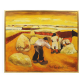 Grande peinture à l'huile de l'artiste belge Piet van den Buys, années 1950