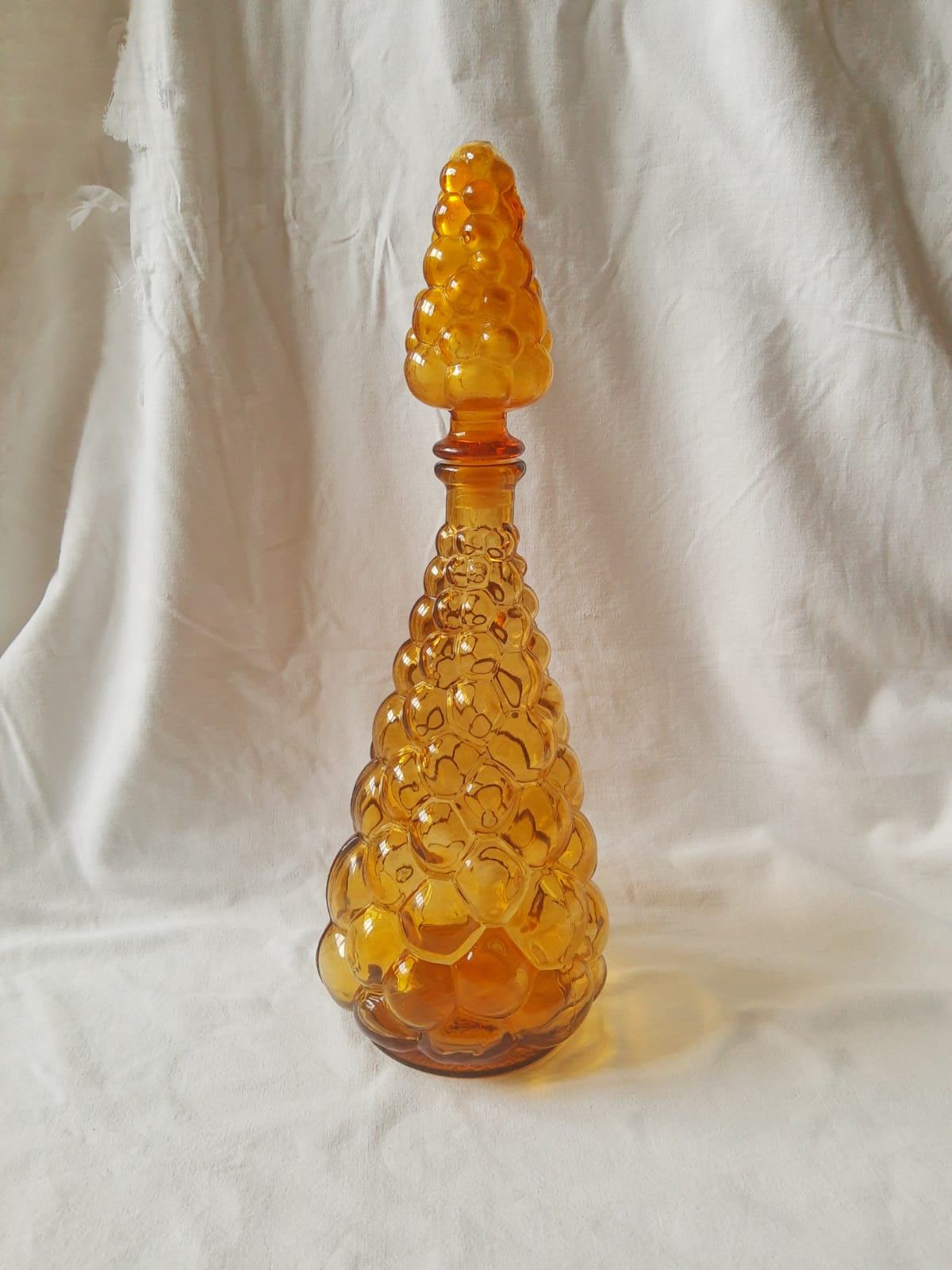 Italian decanter made of amber yellow empoli glass grape-shaped bubbles - vintage