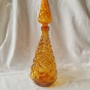Italian decanter made of amber yellow empoli glass grape-shaped bubbles - vintage